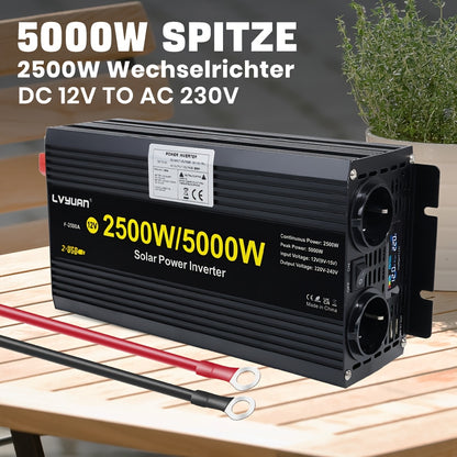 Omvormer – Spanningsomvormer – Stroomomvormer – Auto-omvormer – Power Inverter – 2500W Continu Vermogen – LED Display Met USB Poort