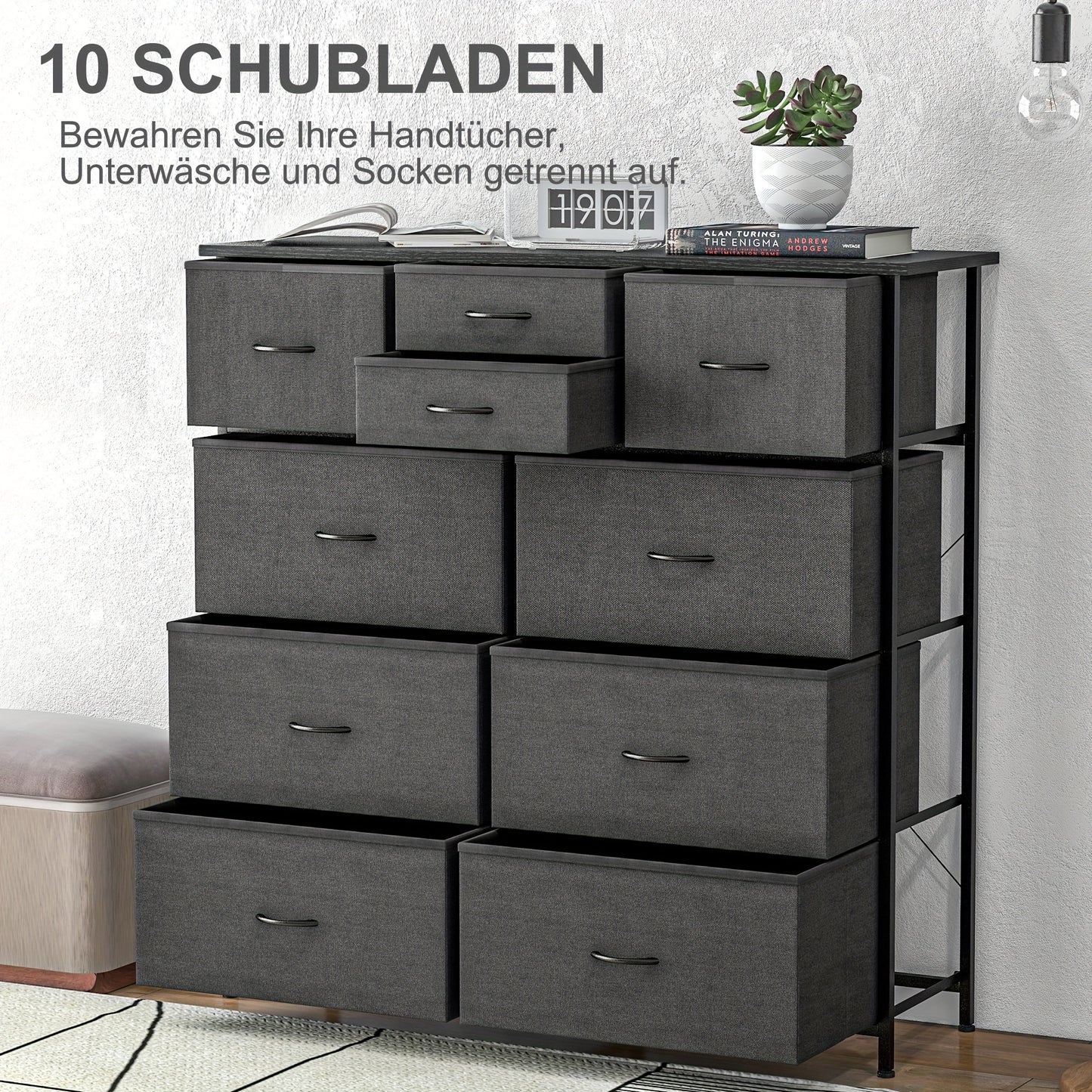 Ladeblok – Ladekast – Opbergkast – Rolcontainer – Archiefkast – Zwart Staal – 10 Lades – Compact & Gemakkelijk Te Monteren