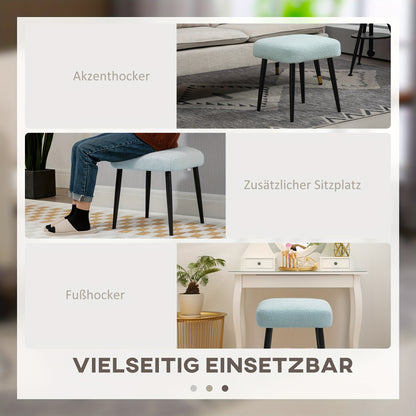 Voetenbankje – Voetensteun – Voetenkrukje – Poef – Vierkante Voetenbank – Lichtblauw – Kasjmier-achtig Materiaal – Stalen Poten