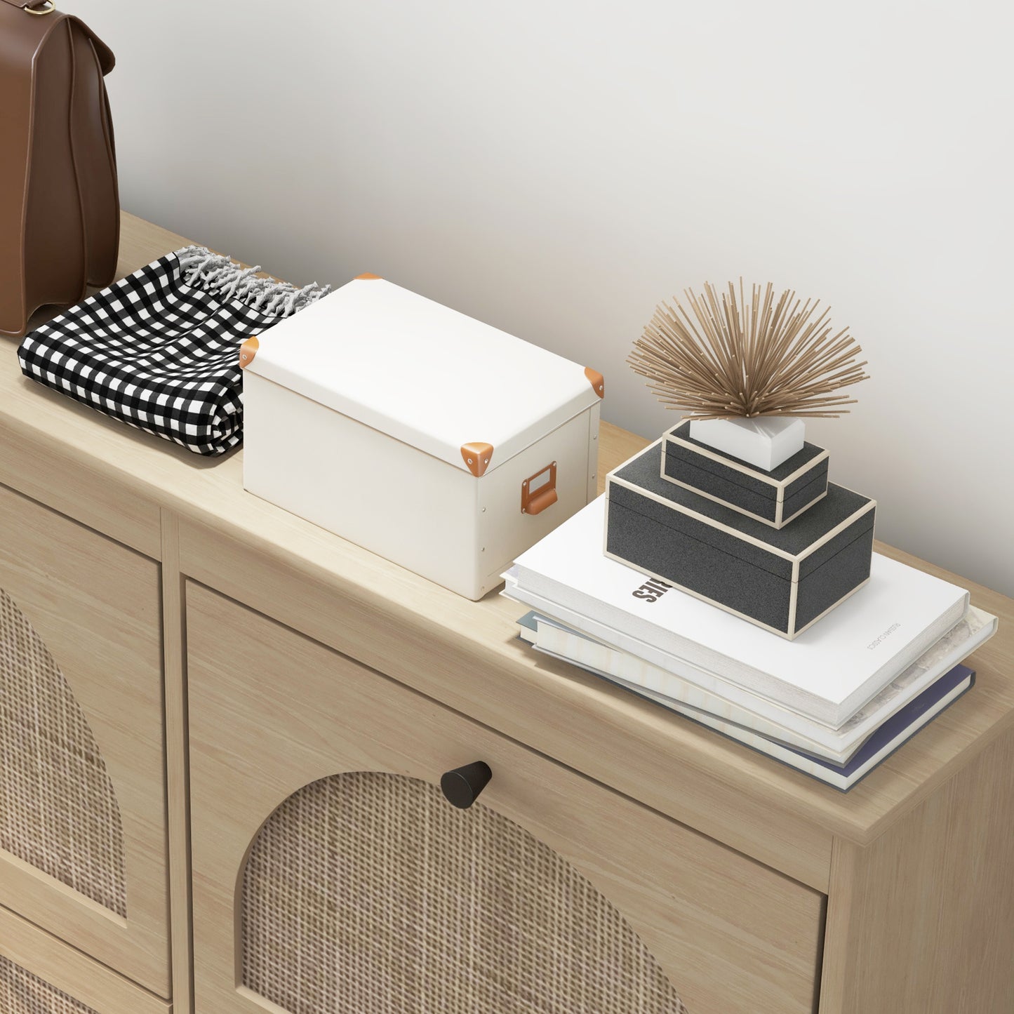 Schoenenkast – Schoenenrek – Schoenopberger – Schoenmeubel – Schoenentoren – Bohemian Stijl – 4 Compartimenten Voor 20 Paar Schoenen – Verstelbare Planken – Naturel Hout