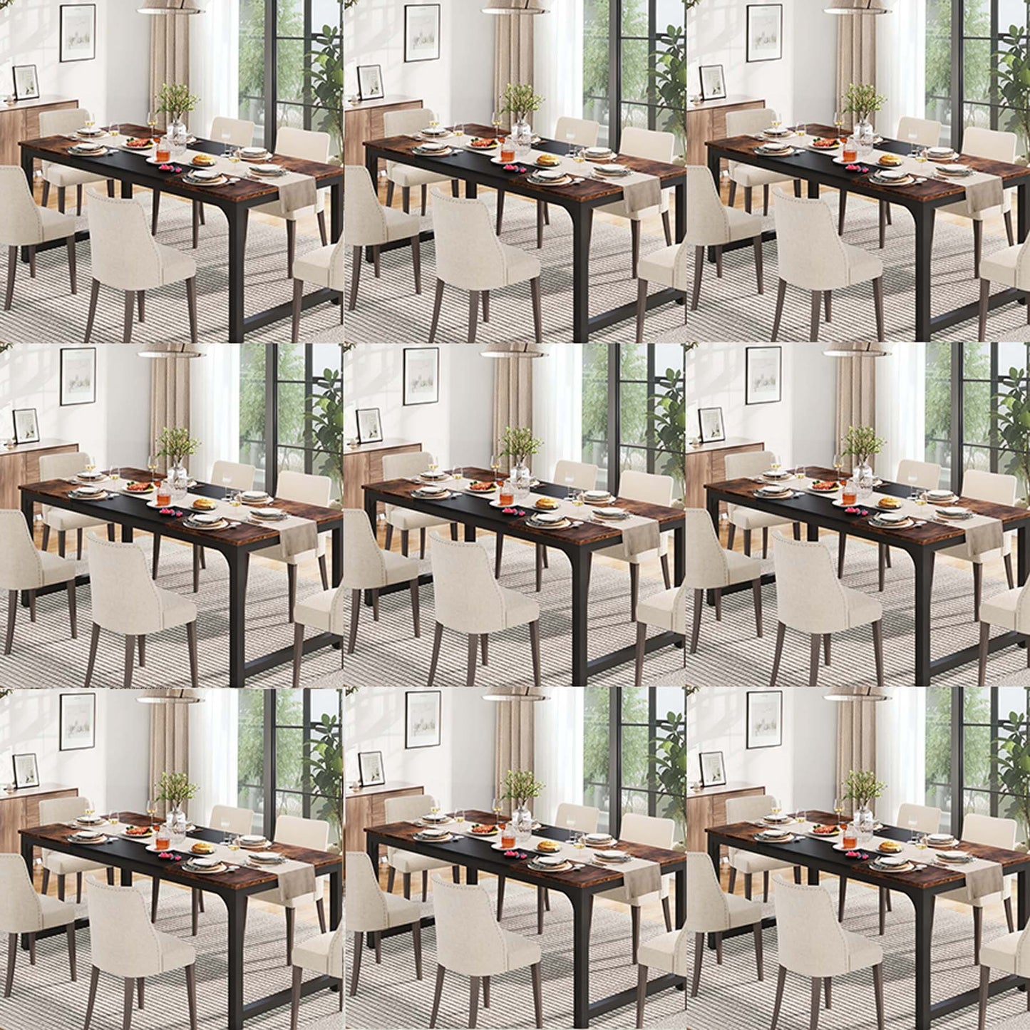 160.02cm x 80.01cm Heavy-Duty Industrial Rectangular Dining Table with Metal Legs & Engineered Wood Top - Modern Large Conference Desk for Home, Office, Kitchen, 4-6 Person, Black/Beige, Spacious Surface, Easy Assembly (Board