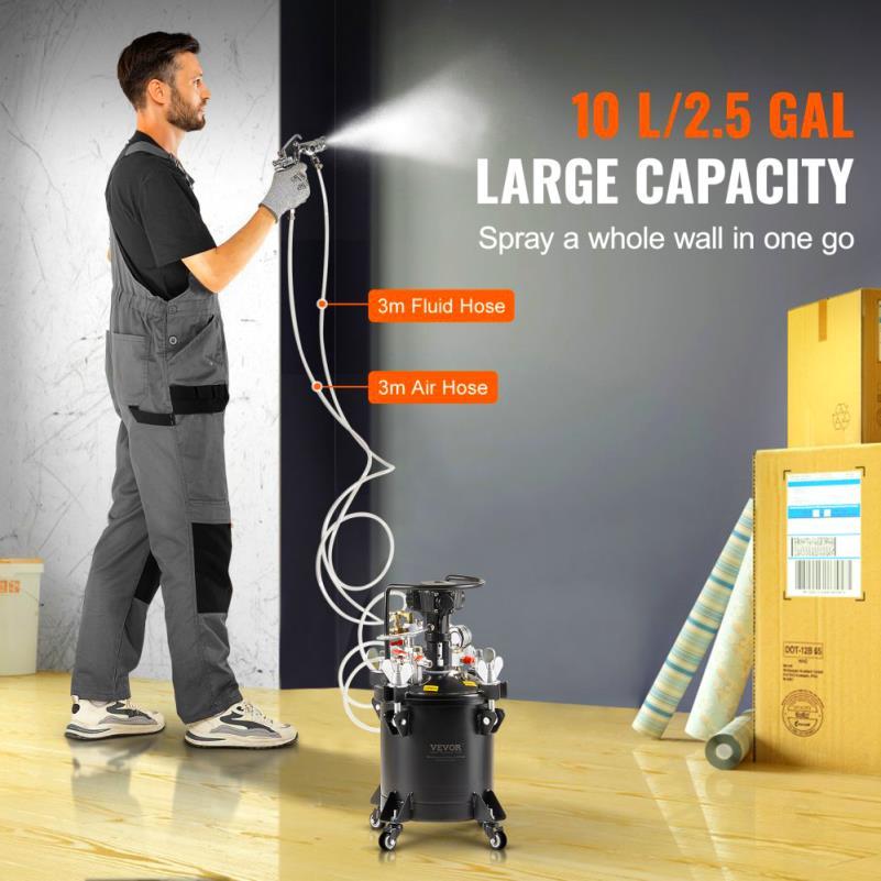 Automatische Spuitpot – Verfspuit – Drukpot – Spuitmeubel – Verfstainer – 10 Liter Inhoud – Automatische Roerfunctie met 70 PSI Druk