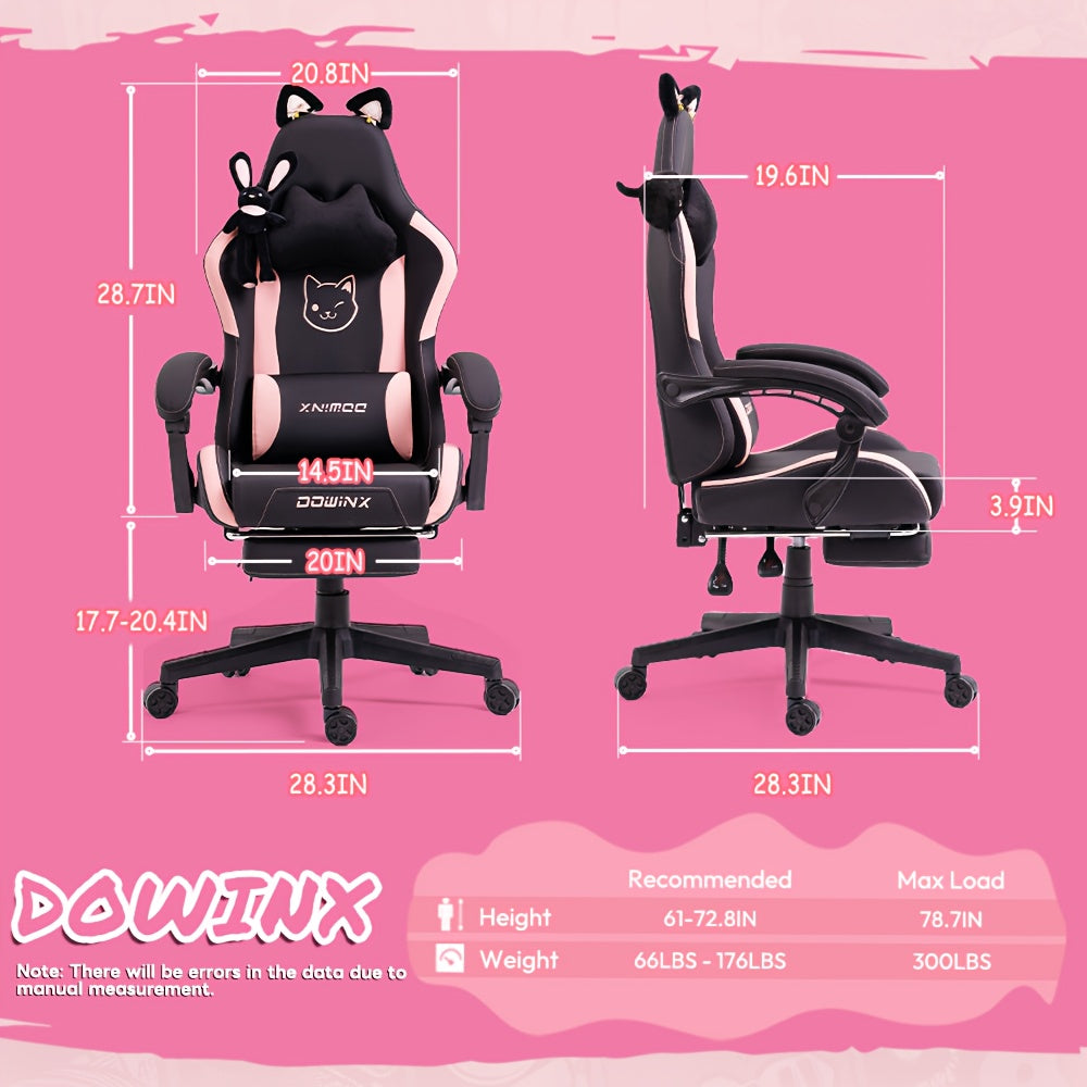 Ergonomic Pink Office Chair with Adjustable Height, Headrest & Lumbar Support - Cute Doll Design, 360° Swivel Base, 5-Point Adjustable Armrests, 5-Point Adjustable Footrest, 5-Point Adjustable Backrest, 5-Point Adjustable Se