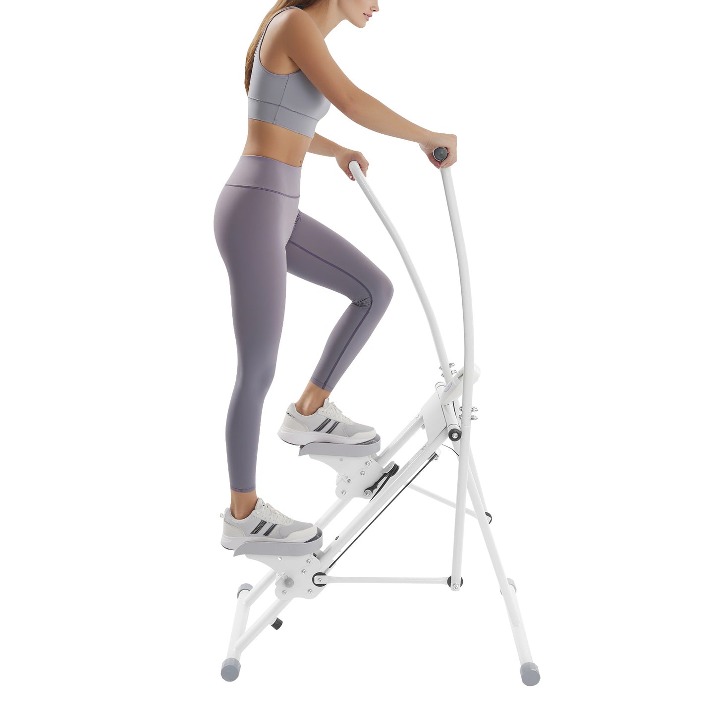 Foldable Manual Stair Stepper Machine - White Vertical Exercise Climber with Adjustable Resistance, Control & Space-Saving Design for Home Gym, Non- Stair Climber for Cardio, Strength Training, Compact Workout Equipment