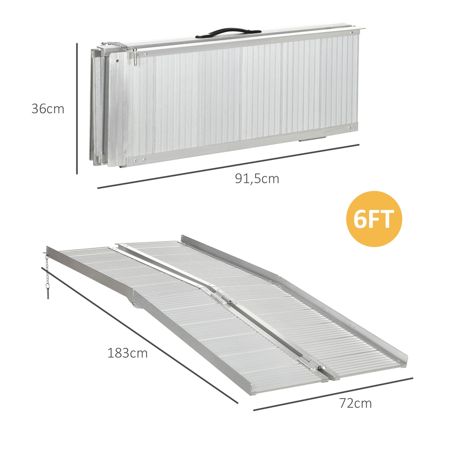 Opvouwbare Oprijplaat – Rolstoel Ramp – Toegankelijkheidshelling – Scootmobiel Oprijplaat – Drempelhulp – Lichtgewicht Aluminium – Antislip Oppervlak – Veiligheidszijkanten – 183 cm – Max Belastbaar 272 kg
