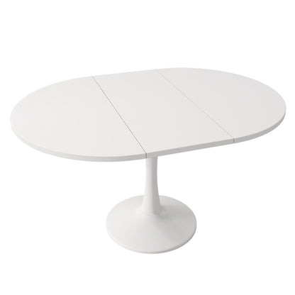 Modern Minimalist Extendable Oval/Rectangular Dining Table - White Convertible Table Suitable for Small Spaces, Easy Assembly, Durable Metal Frame, Expandable Length (100/140cm)