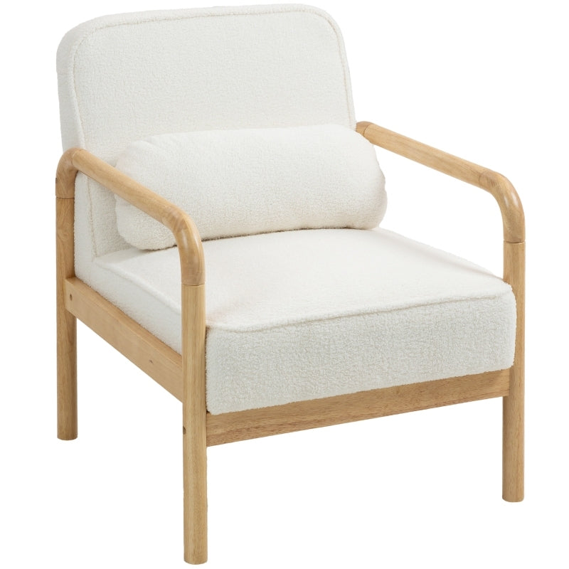 Fauteuil – Loungestoel – Leunstoel – Zithoekstoel – Relaxstoel – Wit Bouclé – Ruim Zitvlak 58,5x57 cm – Stevig Rubberhouten Frame Draagkracht 150 kg