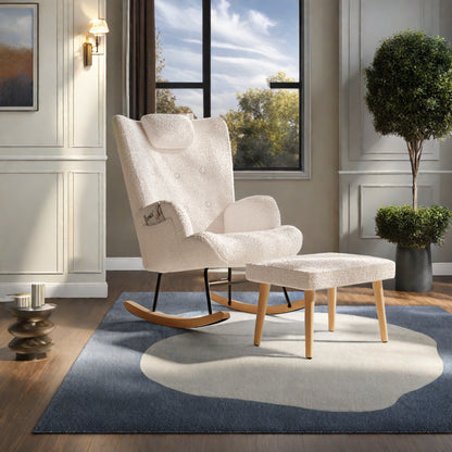 Fauteuil – Schommelstoel – Relaxstoel – Loungestoel – Zitstoel – Inclusief Voetenbank – Memory Foam Kussen – Houten Frame