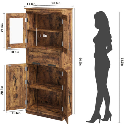 Badkamerkast – Opbergkast – Staande Kast – Badkamermeubel – Opbergmeubel – 170 cm Hoog – Glazen Deuren Met Verstelbare Planken