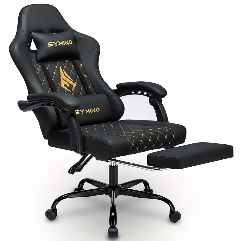 Gamingstoel – Bureaustoel – Computestoel – Videospelstoel – Ergonomische Draaistoel – Verstelbare Voetensteun – Memoryfoam Zitting – Lendensteun – Zwart