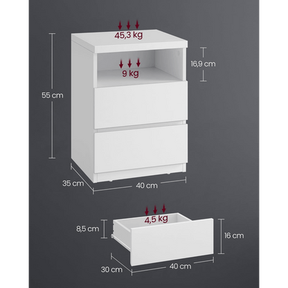 Nachtkastje – Bijzettafel – Ladekast – Bedkast – Opbergkast – Cloud White – Verstelbare LED-verlichting – Hoogwaardig MDF, Ruime lades