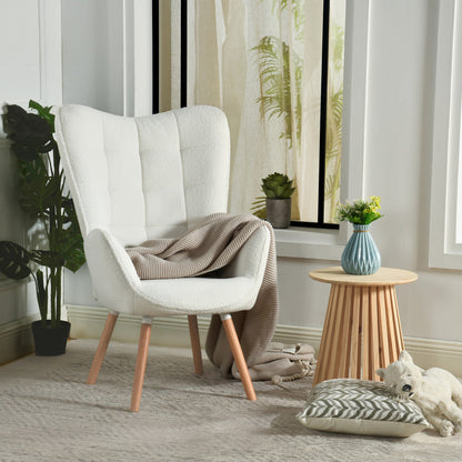 Scandinavische Fauteuil – Leunstoel – Armstoel – Stoel – Zithoekstoel – Witte Stoffering – Gevuld Met Zachte Schuimrug – 66x71x109 cm