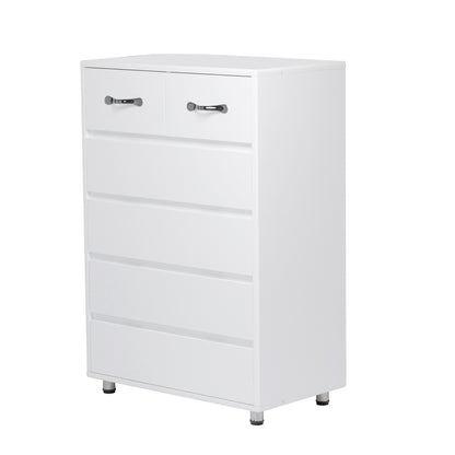 6-Drawer White Modern Minimalist Side Table with Black-Tipped Latches - Heavy-Duty Non-Wood, Easy Assembly, Compact Multi-Drawer Organizer for Bedroom,, Office - Durable White Furniture