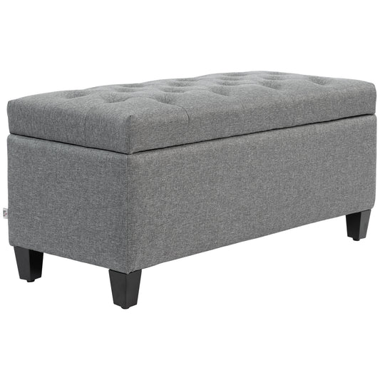 Bench, Upholstered Bench with Storage, Linen-Like Polyester, Rubberwood, 100 X 40 X 44 Cm, Light Grey