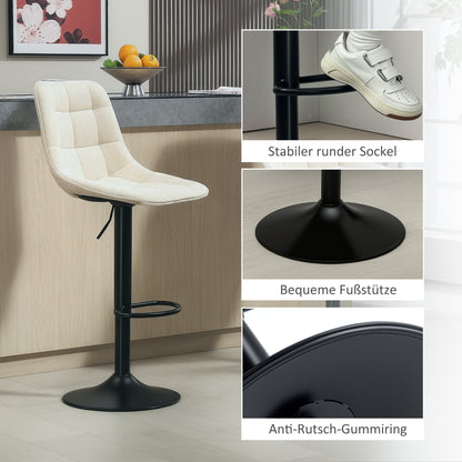 Barkrukken – Barstoel – Keukenstoel – Barkrukken Set – Barkruk Met Rugleuning – Verstelbaar In Hoogte – 360° Draaibaar – Met Voetsteun – Beige