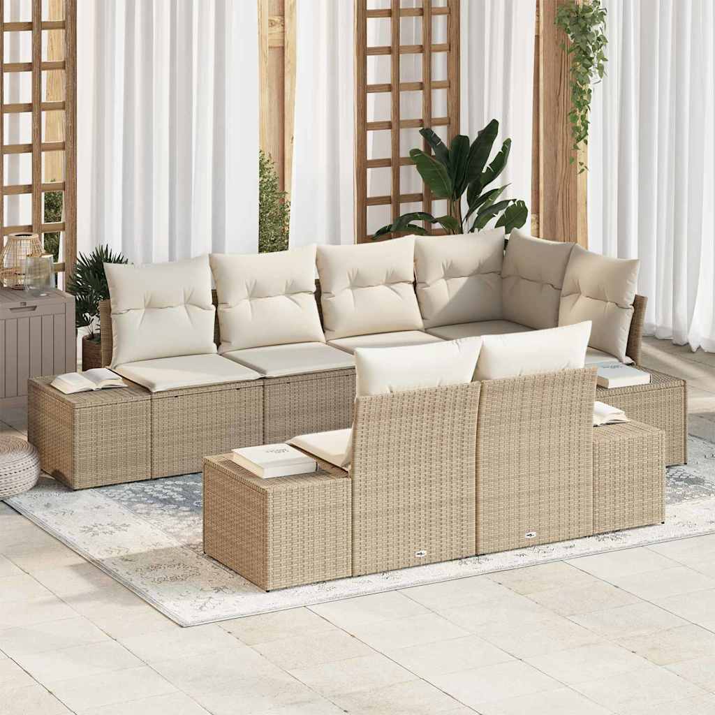 Modulaire Loungeset – Tuinbank – Loungesofa – Buitenbank – Hoek loungeset – Beige en Wit – 7-Zits – Weerbestendig PolyRattan