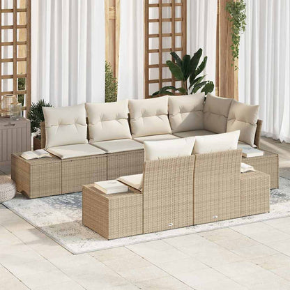 Modulaire Loungeset – Tuinbank – Loungesofa – Buitenbank – Hoek loungeset – Beige en Wit – 7-Zits – Weerbestendig PolyRattan