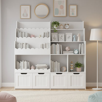 Boekenrek – Boekenplank – Wandplank – Boekenhouder – Opbergmeubel – Wit – Wieltjes Voor Mobiliteit – Golvend Plankontwerp