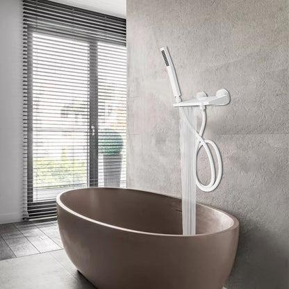 Modern White Waterfall Bath Tap with Hand Shower - Brushed Nickel Finish Bathtub Faucet, Single Handle Control, Wall-Mounted Design, Easy Installation with Included Hardware, Durable & Corrosion-Resistant for Spa-Like Bathing