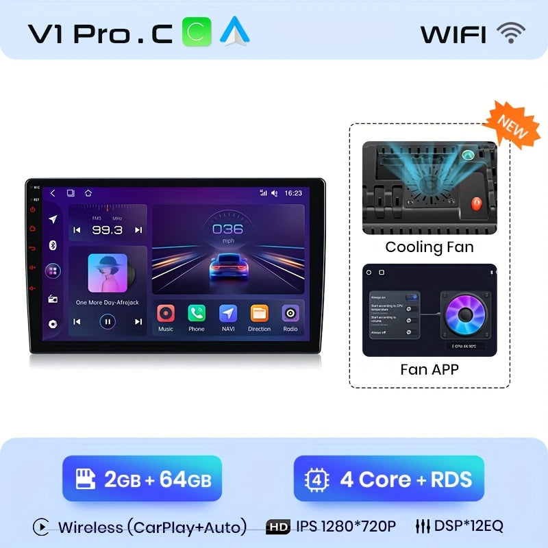 Autoradio – Multimedia Speler – CarPlay – Android Auto – Navigatiesysteem – 9 Inch IPS Scherm – Draadloze Connectiviteit – 2+64GB Opslag