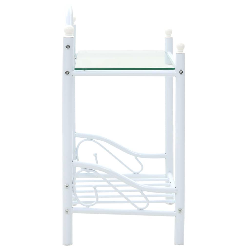Nachtkastje – Nachtkastjes – Bedside Table – Bijzetkastje – Opbergkastje – Set Van 2 – Modern Wit Design – Stalen Frame Met Glas
