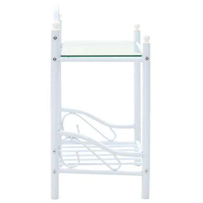 Nachtkastje – Nachtkastjes – Bedside Table – Bijzetkastje – Opbergkastje – Set Van 2 – Modern Wit Design – Stalen Frame Met Glas