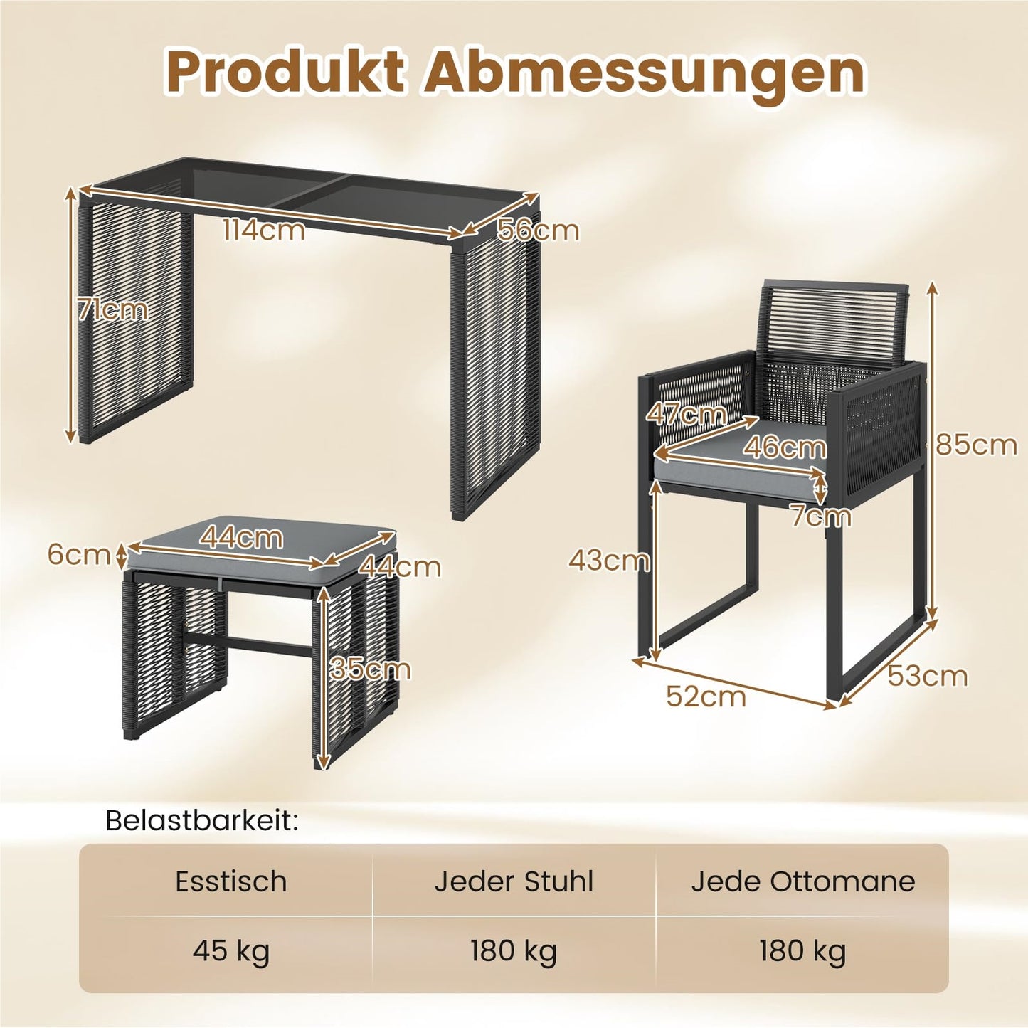 5-Delige Rattan Tuinset – Balkon Meubels – Buitenmeubilair – Tuinmeubelen – Patio Set – Inklapbare Rugleuning – Inclusief Zachte Kussens