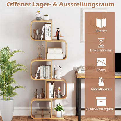 S-vormige Boekenkast – Bamboe Plank – Cube Rek – Geometrische Opbergkast – Decoratieve Wandplank – Duurzaam Natuurlijk Materiaal – Compact Ruimtebesparend Design