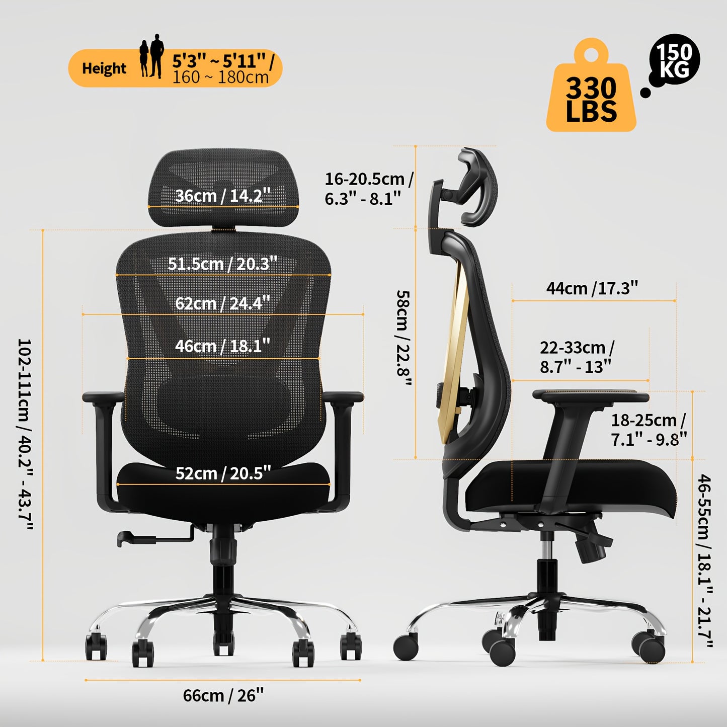 Ergonomische Bureaustoel – Computergame Stoel – Bureaustoel – Werkstoel – Kantoormeubilair – Verstelbare Zithoogte & Zitdiepte – Hoog Rugleuning Met Ademend Mesh