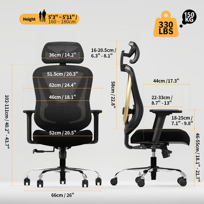 Ergonomische Bureaustoel – Computergame Stoel – Bureaustoel – Werkstoel – Kantoormeubilair – Verstelbare Zithoogte & Zitdiepte – Hoog Rugleuning Met Ademend Mesh