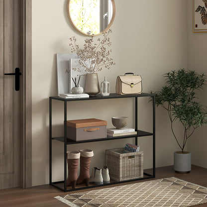 Sidetable – Wandtafel – Haltafel – Bijzettafel – Opbergrek – Met Stalen Frame – Anti-Kantel Bescherming – 90x30x75 cm