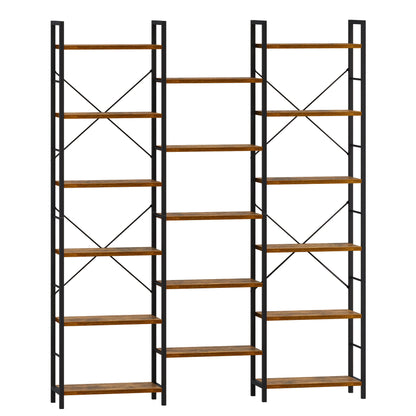 Boekenkast – Boekenrek – Opbergkast – Stellingkast – Vakkenkast – 17 Planken – Verstelbare Indeling – Metalen Frame – Rustiek Bruin