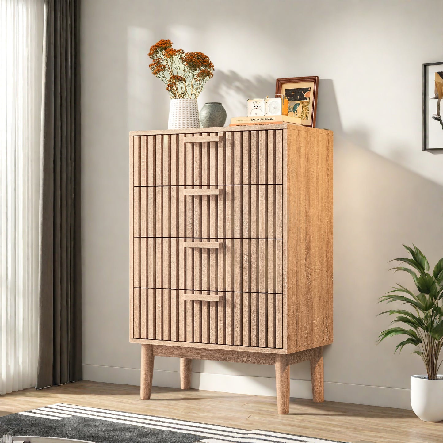 Ladeblok – Ladekast – Opbergkast – Rolladekast – Ladenkast – 4 Laden – Massief Hout – 60x34x91 cm