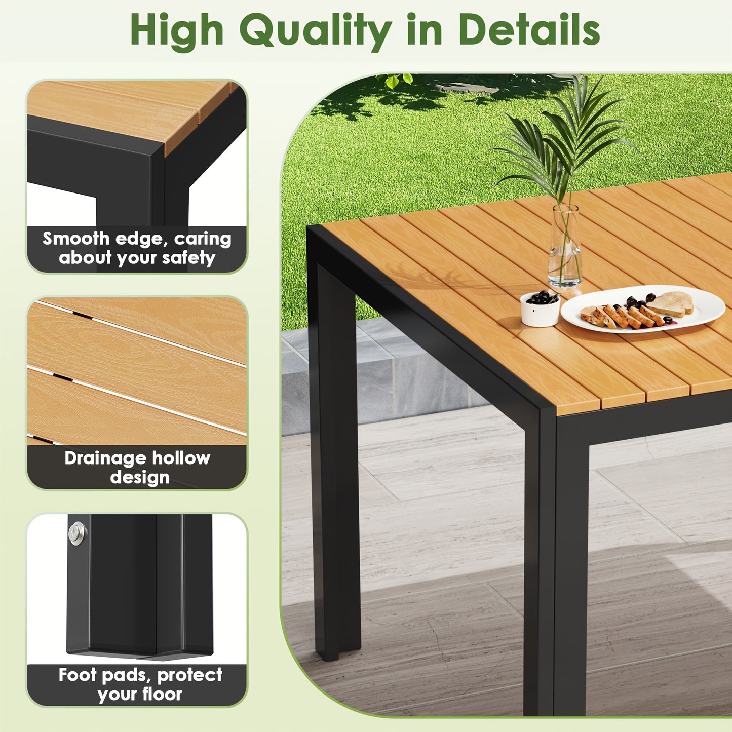 Tuintafel – Buiten tafel – Terrastafel – Patio tafel – WPC tafel – 140x90 cm – Weerbestendig aluminium frame – Geschikt voor 6 personen