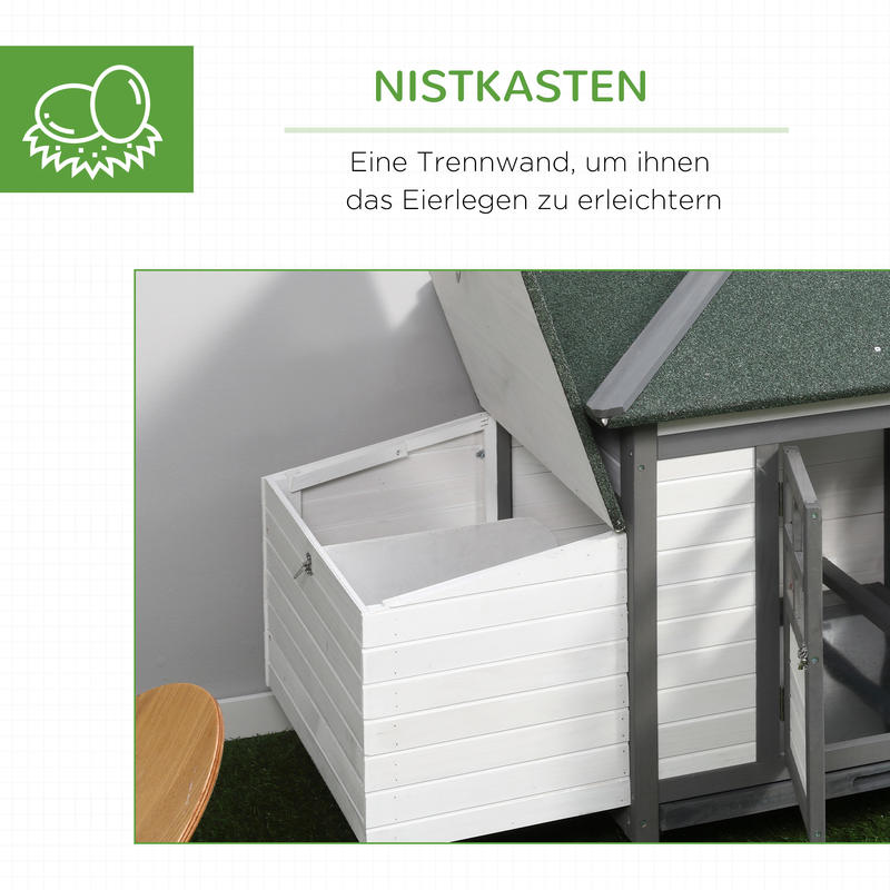 Hennenhok Kippenhok Kippenren Kippenkooi Krielkippenhok – Hout Grijs – 196x76x97 cm – Nestkast En Buitenren – Inclusief Zitstokken