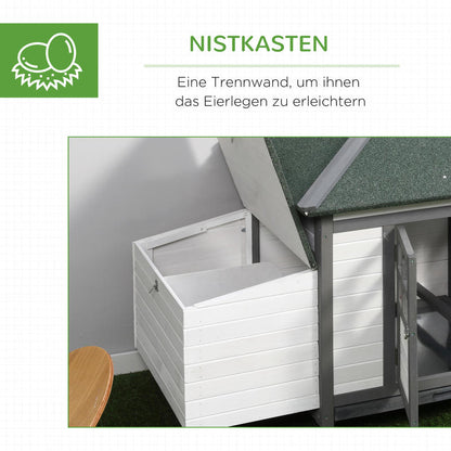 Hennenhok Kippenhok Kippenren Kippenkooi Krielkippenhok – Hout Grijs – 196x76x97 cm – Nestkast En Buitenren – Inclusief Zitstokken