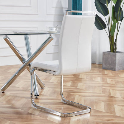 Bar stool, free-swinging chair, chrome-plated metal frame, weight capacity 120kg, padded seat, faux leather upholstery, white (set of 4)