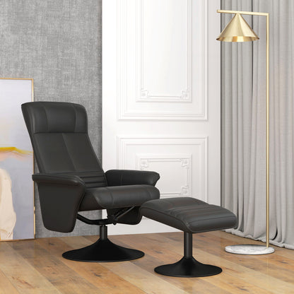 Draaifauteuil – Fauteuil – Accentstoel – Relaxstoel – Stoel Met Hocker – Zwart – Ergonomisch Ontwerp – Microvezel Look – Draagkracht Tot 150 kg