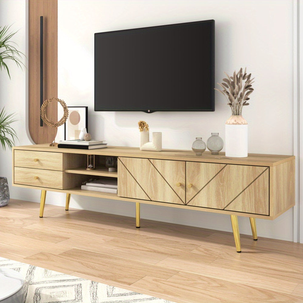 Tv Meubel – TV Kast – TV Stand – Tv Dressoir – Houten Tv-meubel – Modern Design – Gouden Accenten – 160 cm Breed – Met Laden en Schuifdeuren