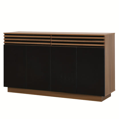 Contemporary Sideboard 150 X 40 X 85cm In Brown Wood Look with Black Doors, 2 Drawers And 4 Cupboard Doors, Spacious Storage And Stylish Design for Living Room, Dining Room And Kitchen., Dining Room Cabinet, Spacesaving Furni