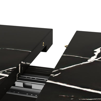 Extendable Dining Table (120-160 * 75cm), Table, Kitchen Table, Extendable Table, Can Be Extended to 120-160cm with The Help Of Internal Inserts, Suitable for Kitchen And Living Room, Black Marble Pattern Dining Table