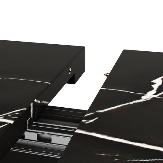 Extendable Dining Table (120-160 * 75cm), Table, Kitchen Table, Extendable Table, Can Be Extended to 120-160cm with The Help Of Internal Inserts, Suitable for Kitchen And Living Room, Black Marble Pattern Dining Table