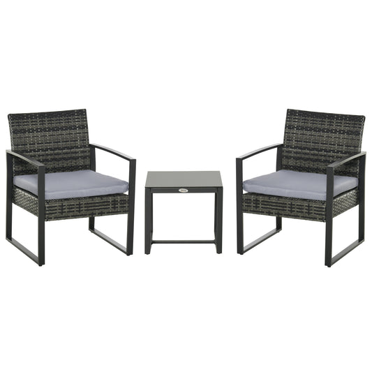 Rattan Tuinset 2 Personen – Buitenmeubel Set – Balkonset – Loungeset – Tuinmeubilair – Weerbestendig Poly Rattan – Inclusief Comfortabele Kussens – Grijs