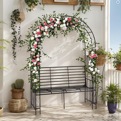 Rozenboog – Klimrek – Tuinarche – Klimplantboog – Pergola – Metalen Rozenboog Met Bank – Gepoedercoat Staal – Weerbestendig & Stevig