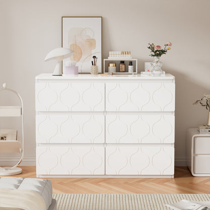 Ladekast – Kommode – Dressoir – Opbergkast – Kast – 6 Ruime Lades – Aardbevingsbestendig Ontwerp – Witte Lakafwerking – 68,58 cm Hoog – Moderne Golfpatroon