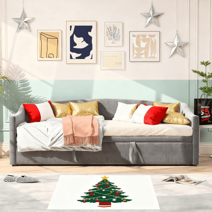 Slaapbank – Bedbank – Logeerbed – Sofa met slaapfunctie – Tweepersoonsbed – Fluwelen bekleding – 90x200 cm – Houten lattenbodem – Eenvoudige montage