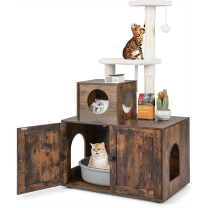 Krabpaal – Kattenboom – Kattenkrabpaal – Krabmeubel – Kattentoren – Stevig Anti-Kantel Ontwerp – Inclusief Kattenbaklade en Sisal Krabpalen