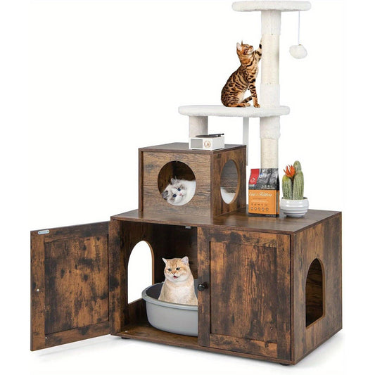 Krabpaal – Kattenboom – Kattenkrabpaal – Krabmeubel – Kattentoren – Stevig Anti-Kantel Ontwerp – Inclusief Kattenbaklade en Sisal Krabpalen