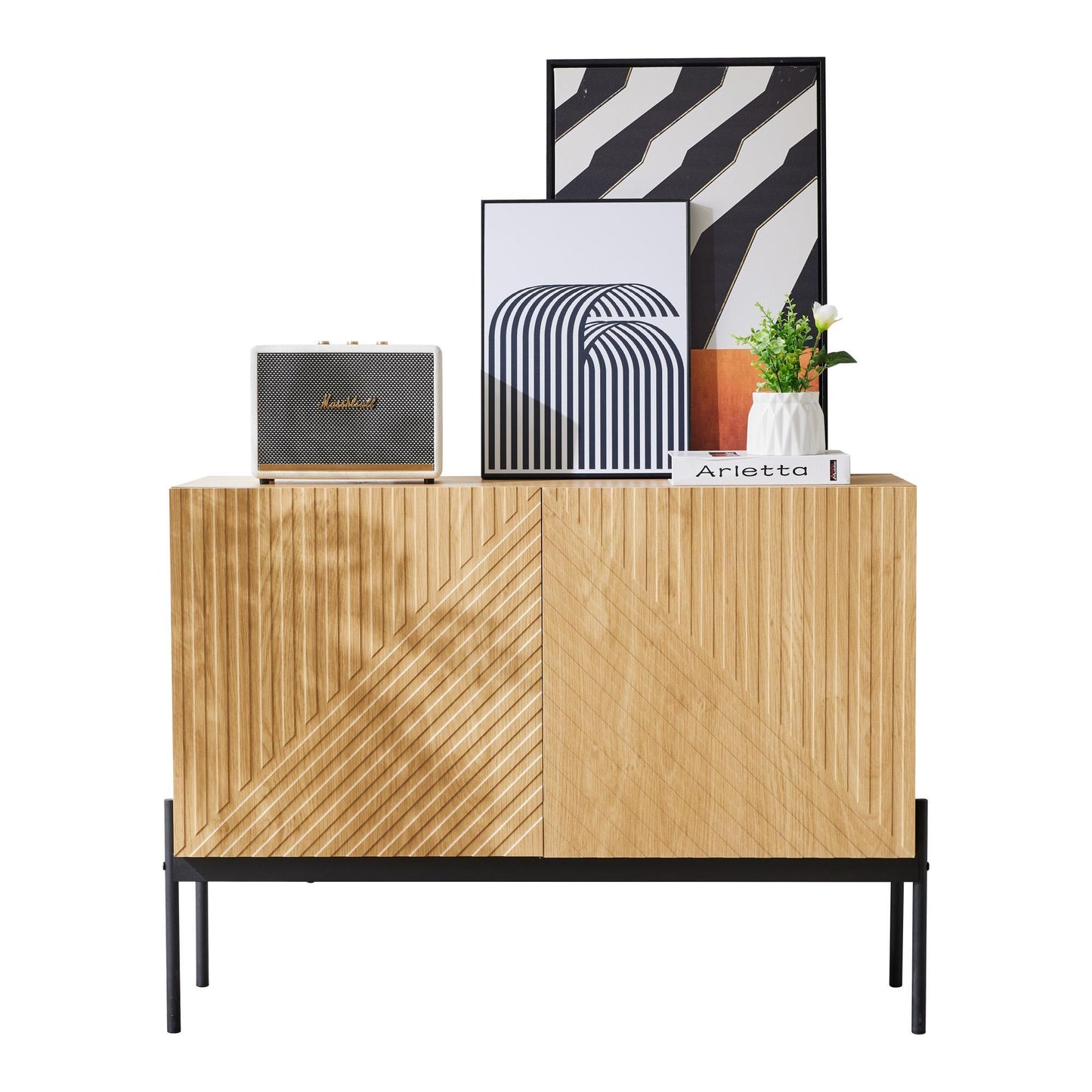 Modern Dressoir – Sideboard – Opberger – Kast – Dressoirkast – Rood Hardhout – Met Metalen Poten – Verstelbare Planken – Geen Montage Nodig