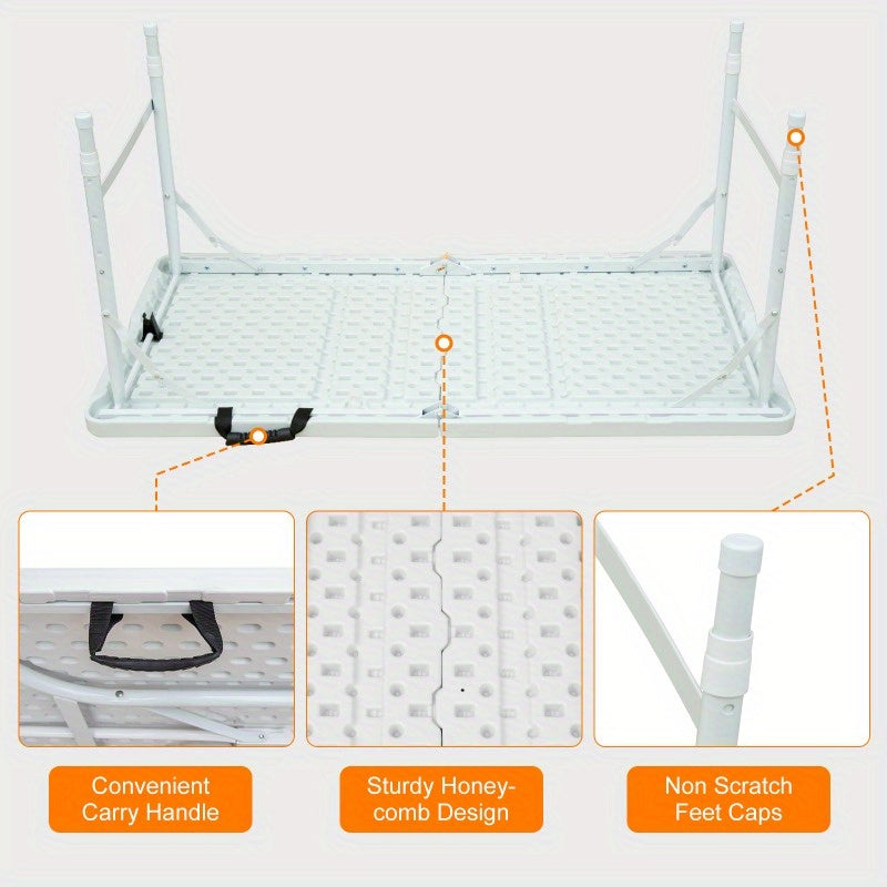 Campingtafel – Kampeertafel – Klaptafel – Vouwtafel – Inklapbare Tafel – Verstelbare Hoogte 125 cm – Stevig Wit Tafelblad & Zwarte Poten – Draagkracht 135 kg